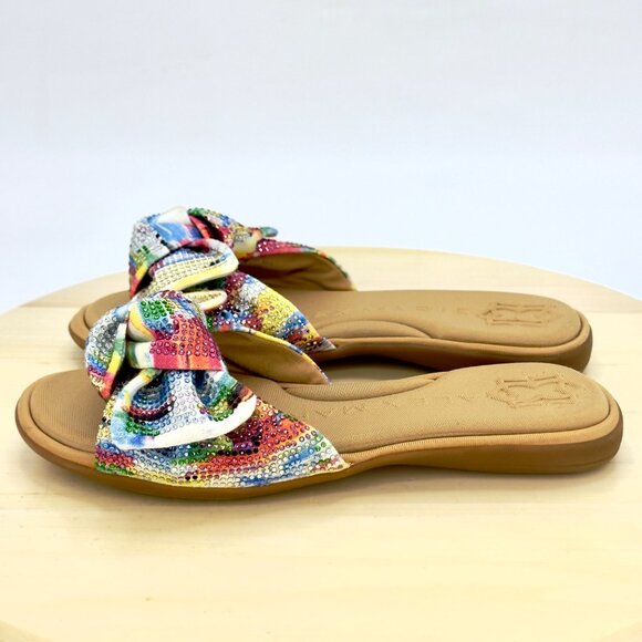 Alex Marie Multicolor Hamala Bow Sequin Memory Foam Flat Slide Sandals Size 6.5 - Picture 4 of 8